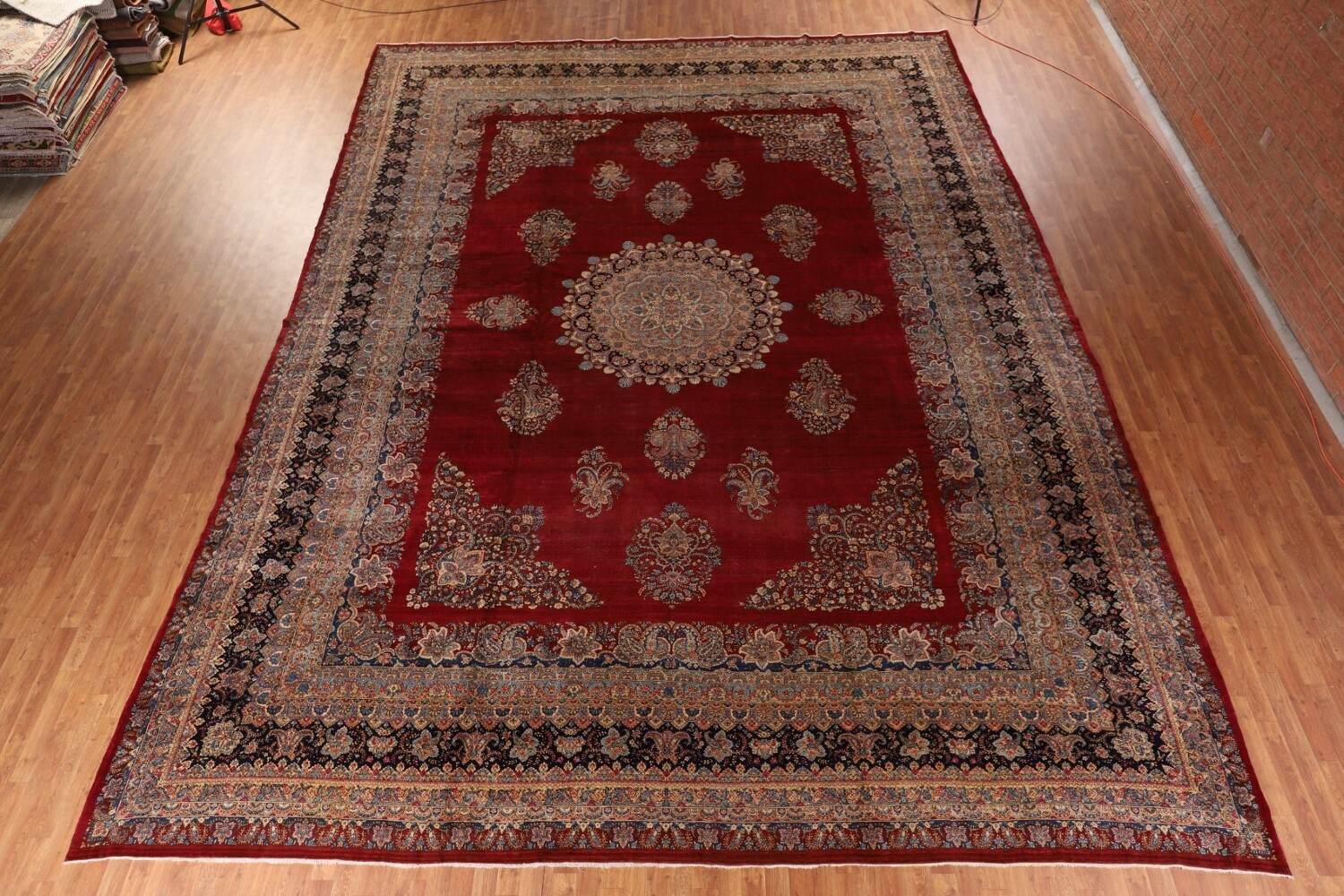 Pre-1900 Vegetable Dye Kerman Ravar Persian Large Rug 14x19