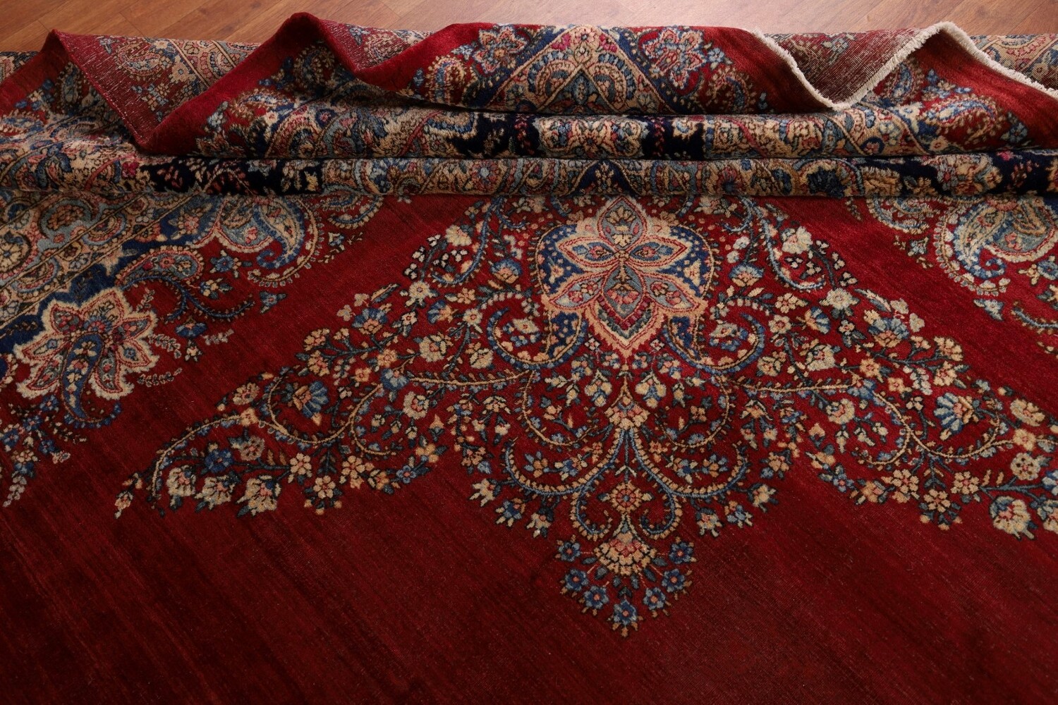 Pre-1900 Vegetable Dye Kerman Ravar Persian Large Rug 14x19