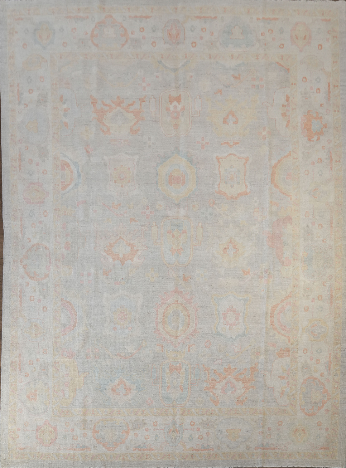 Subtle pastel Muted Grey Oushak Turkish Area Rug 9x12 ft