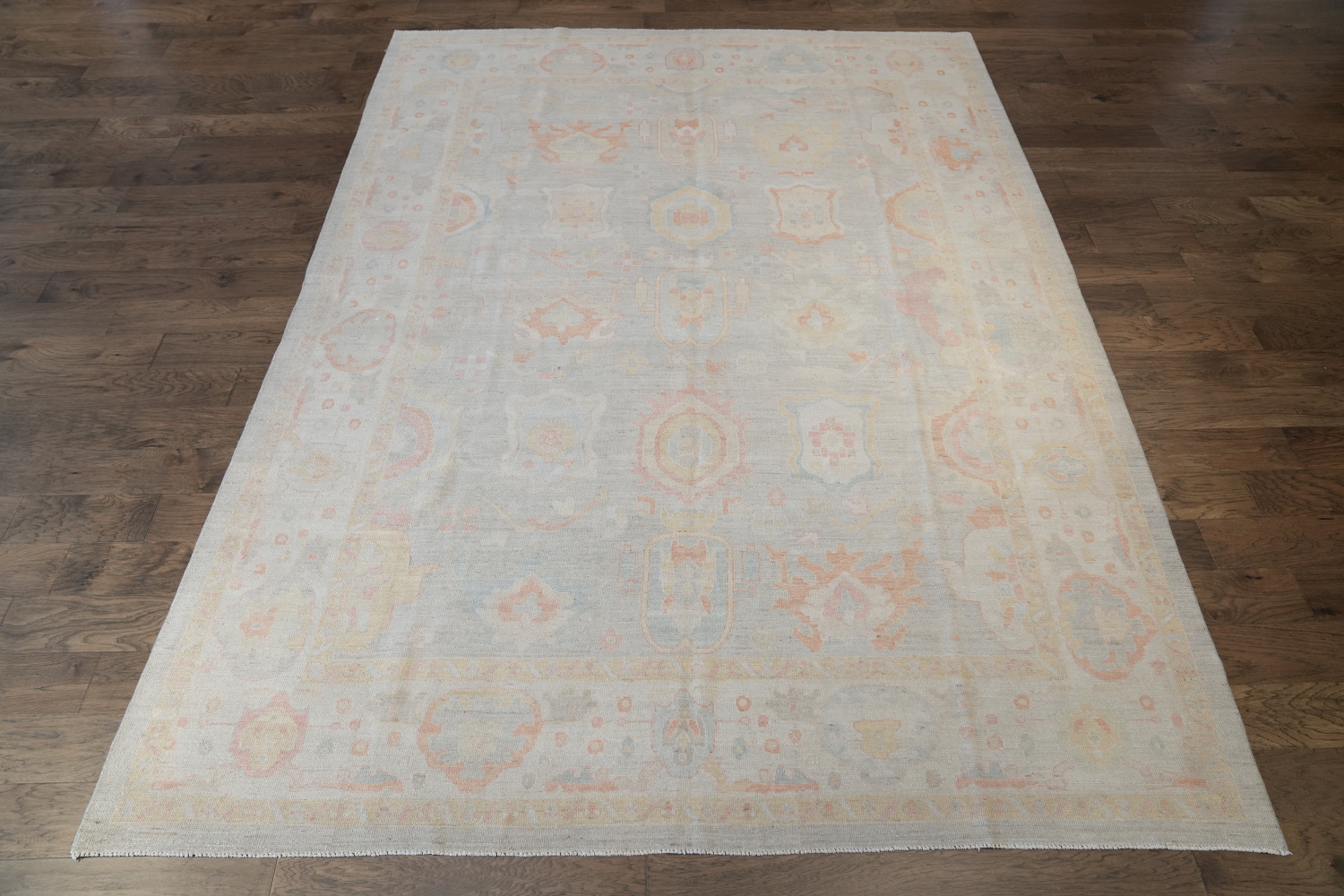 Subtle pastel Muted Grey Oushak Turkish Area Rug 9x12 ft