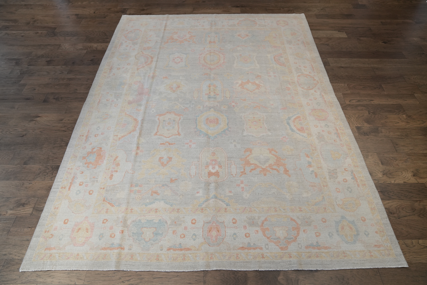 Subtle pastel Muted Grey Oushak Turkish Area Rug 9x12 ft