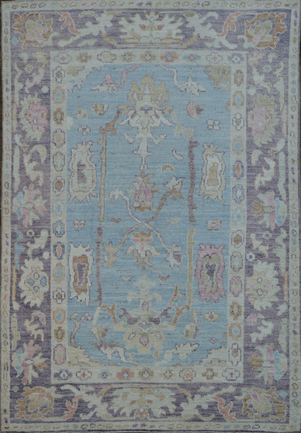 Light Blue Oushak Vegetable Dye Accent Rug 4x6