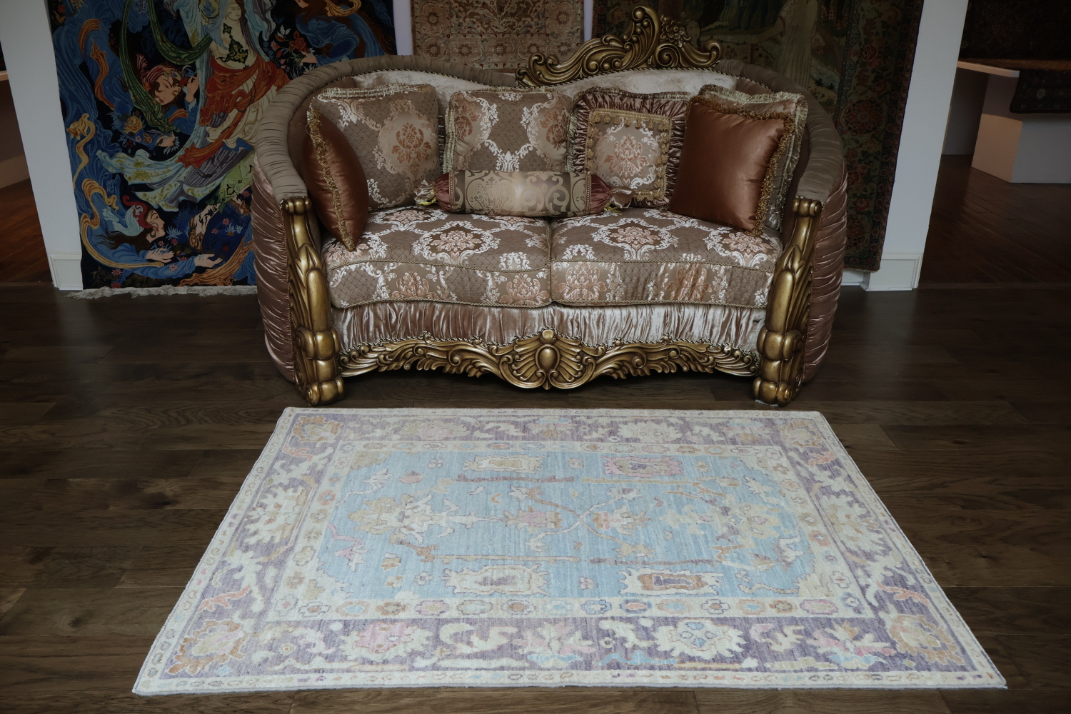 Light Blue Oushak Vegetable Dye Accent Rug 4x6