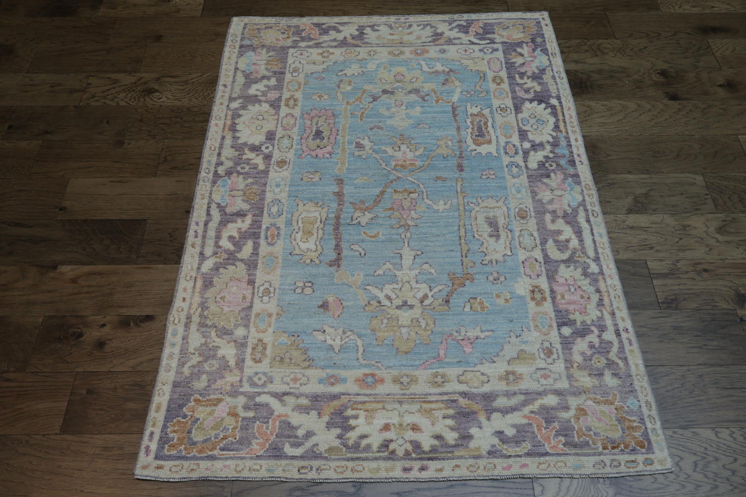 Light Blue Oushak Vegetable Dye Accent Rug 4x6