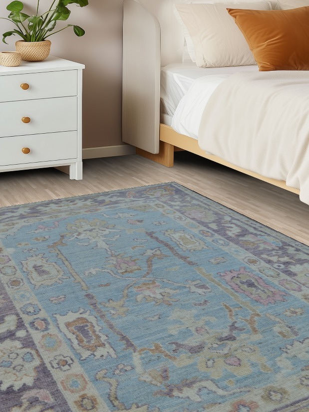 Light Blue Oushak Vegetable Dye Accent Rug 4x6