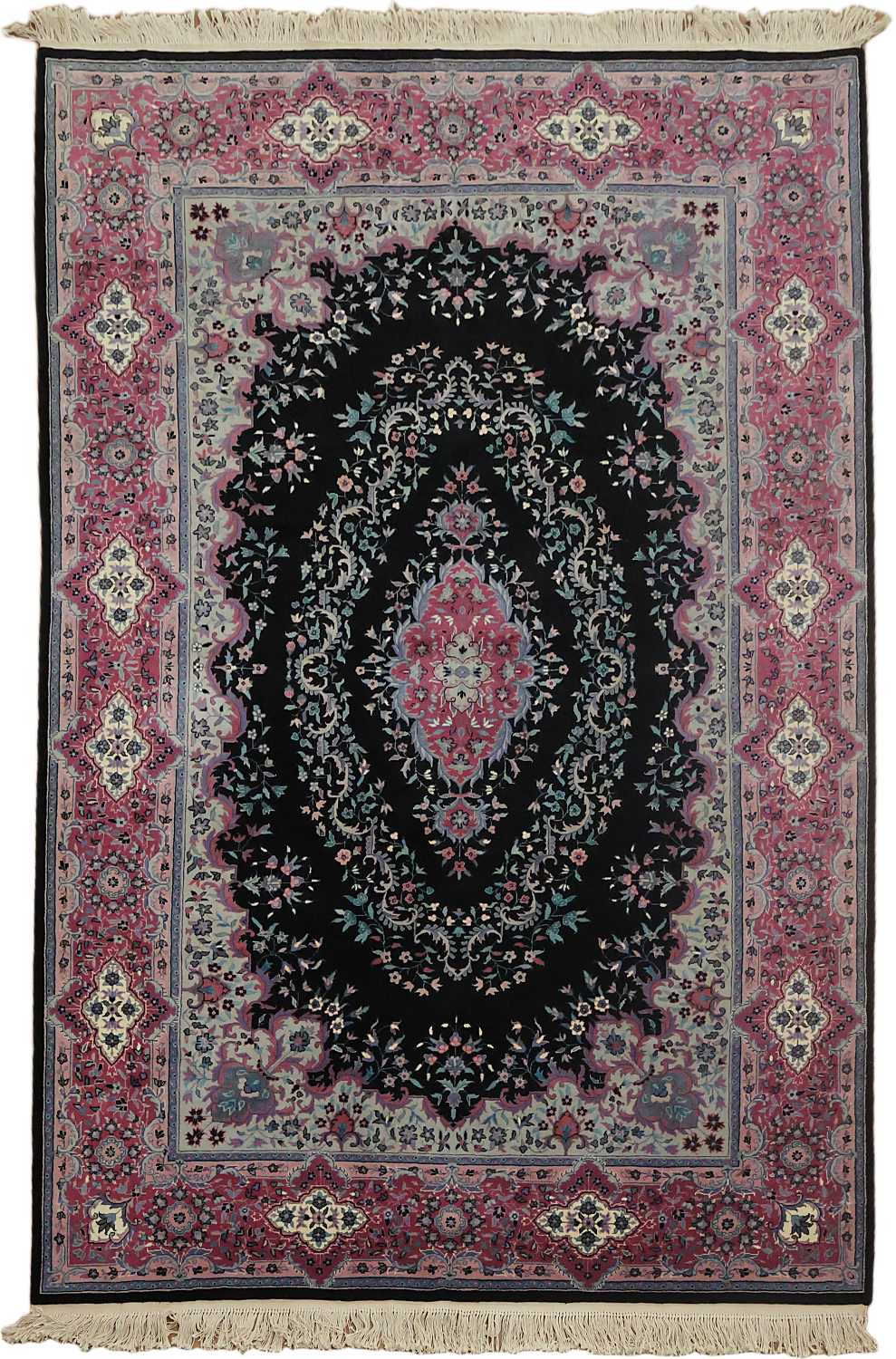 Vegetable Dye Black & Pink Tabriz Chinese Area Rug 6x9