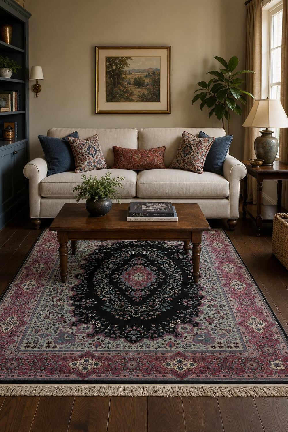 Vegetable Dye Black & Pink Tabriz Chinese Area Rug 6x9