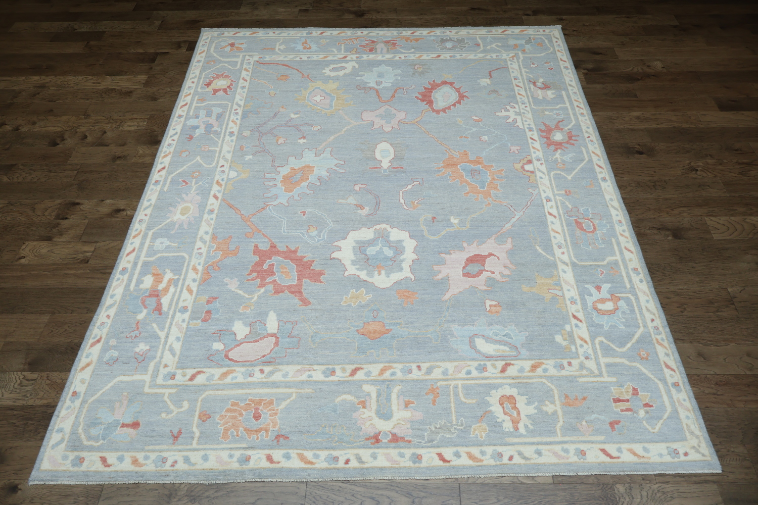 Vegetable Dye Gray Oushak Turkish Area Rug 9x12