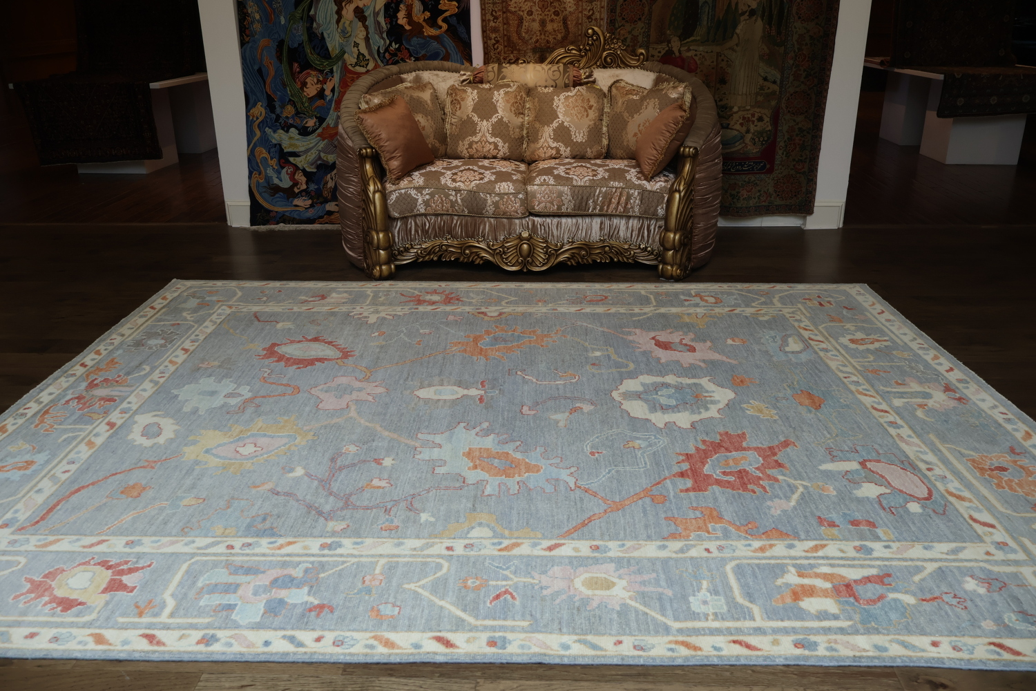 Vegetable Dye Gray Oushak Turkish Area Rug 9x12