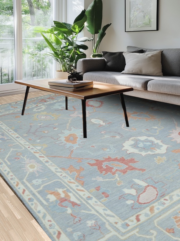 Vegetable Dye Gray Oushak Turkish Area Rug 9x12