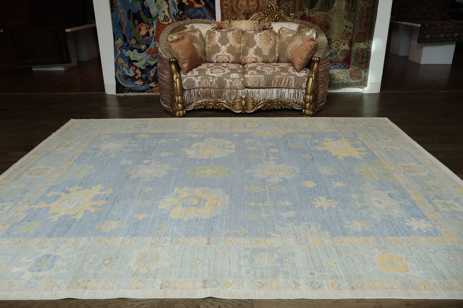 Blue Vegetable Dye Oushak Turkish Area Rug 10x12