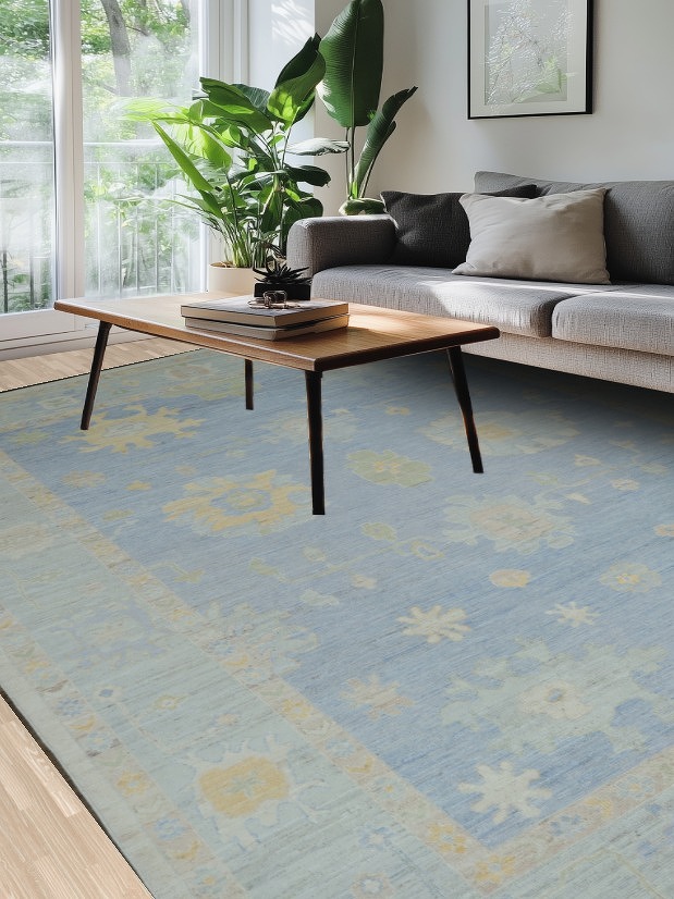 Blue Vegetable Dye Oushak Turkish Area Rug 10x12