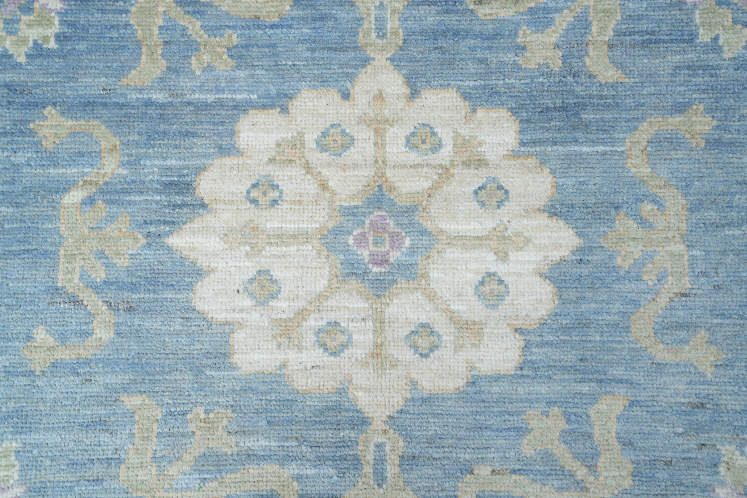 Hand-Knotted Blue Oushak Turkish Area Rug - 9x12 Vegetable Dye Wool Rug