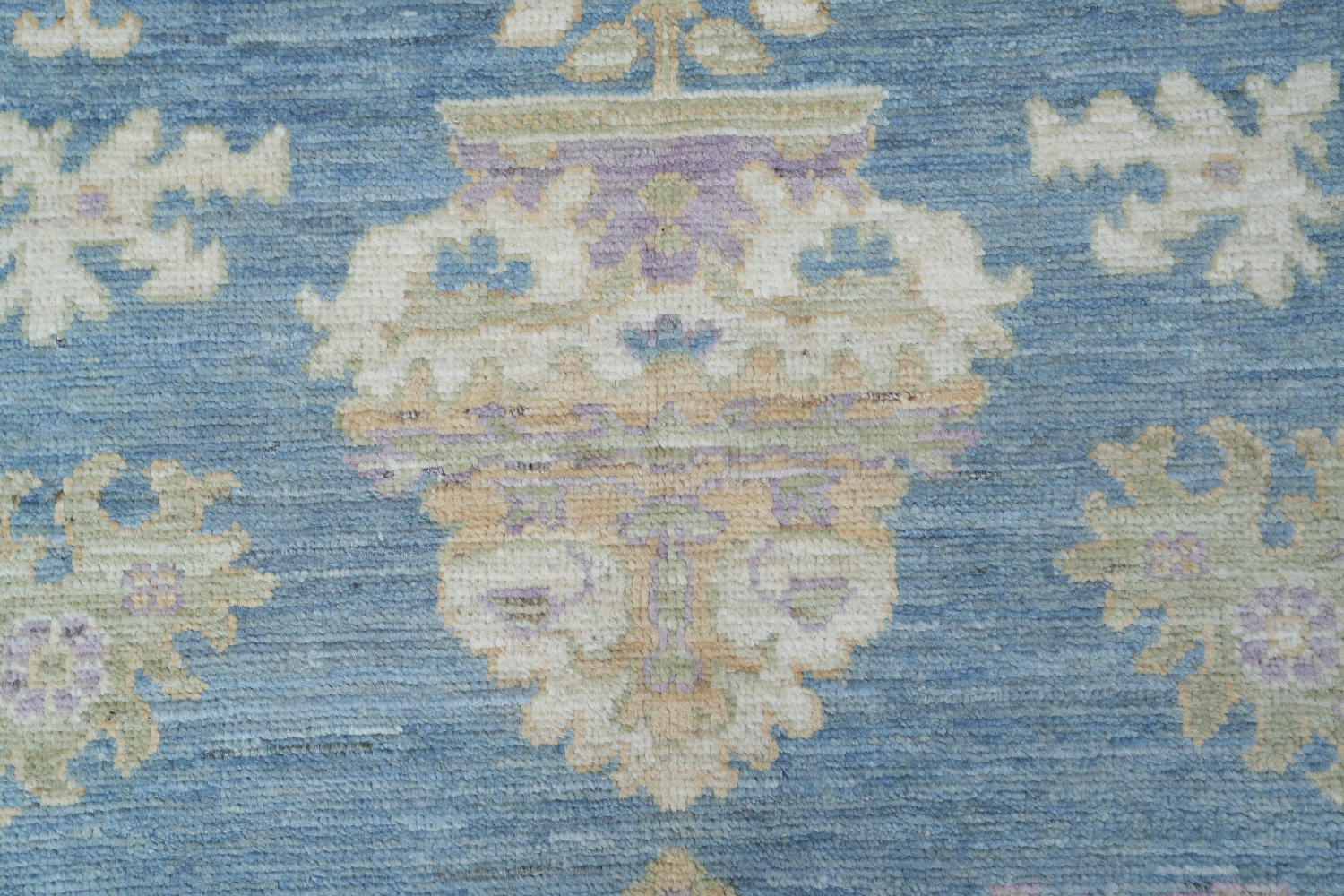 Hand-Knotted Blue Oushak Turkish Area Rug - 9x12 Vegetable Dye Wool Rug