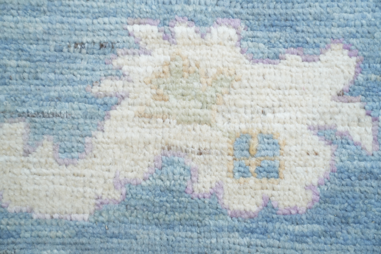 Hand-Knotted Blue Oushak Turkish Area Rug - 9x12 Vegetable Dye Wool Rug