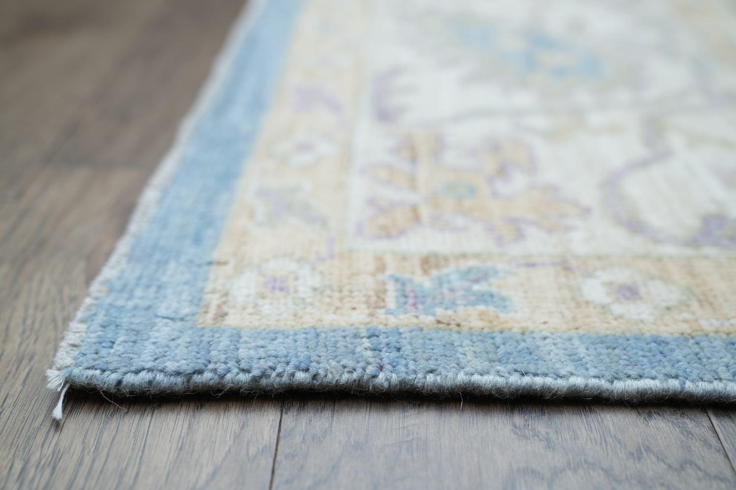 Hand-Knotted Blue Oushak Turkish Area Rug - 9x12 Vegetable Dye Wool Rug