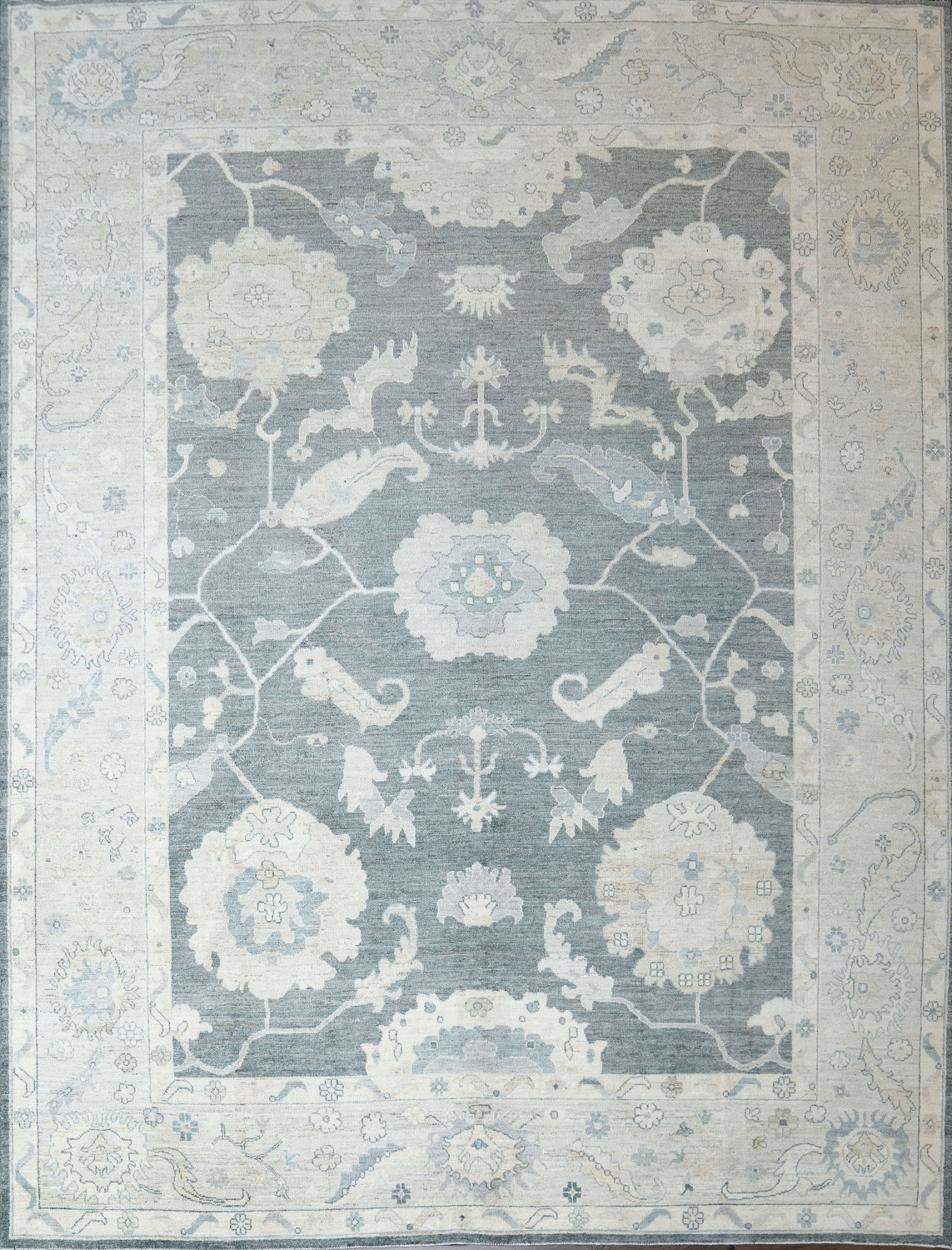 Sophisticated Gray and Beige Oushak Turkish Rug 9x12 ft