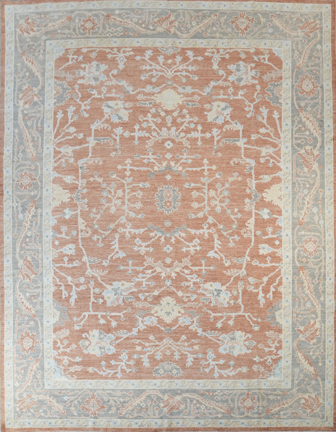 Orange Oushak Vegetable Dye Wool Area Rug 9x12 Hand-Knotted Turkish