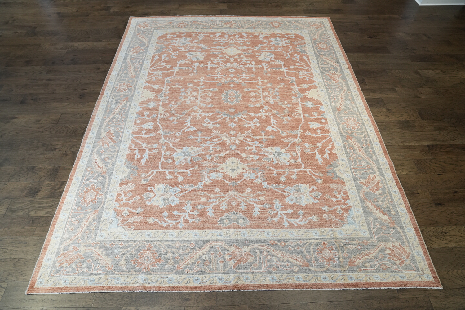 Orange Oushak Vegetable Dye Wool Area Rug 9x12 Hand-Knotted Turkish