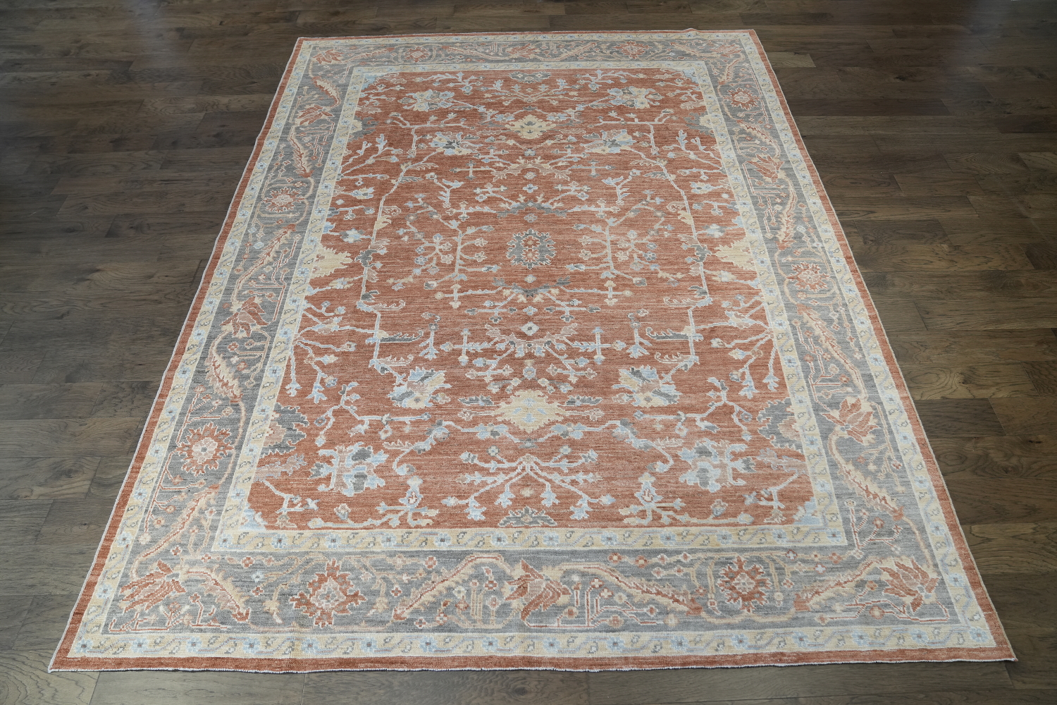Orange Oushak Vegetable Dye Wool Area Rug 9x12 Hand-Knotted Turkish