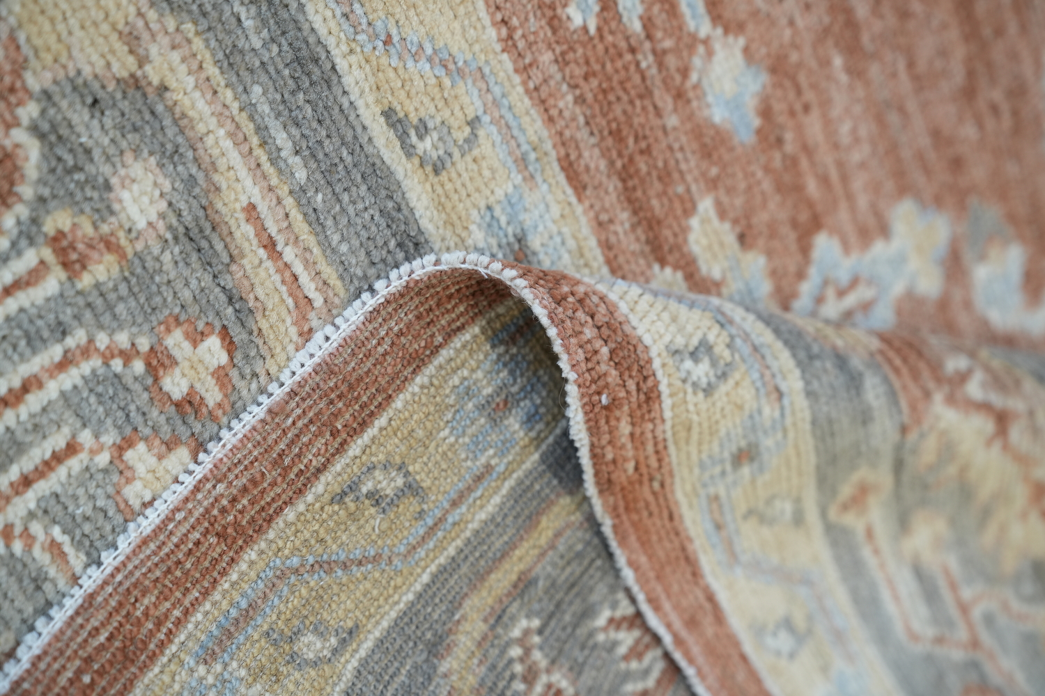 Orange Oushak Vegetable Dye Wool Area Rug 9x12 Hand-Knotted Turkish