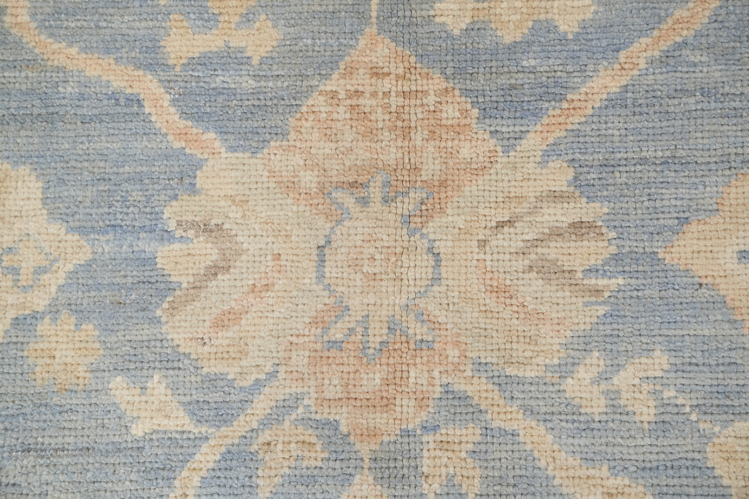 Hand-Knotted Blue Oushak Turkish Area Rug - 9x12 Vegetable Dye Wool Rug
