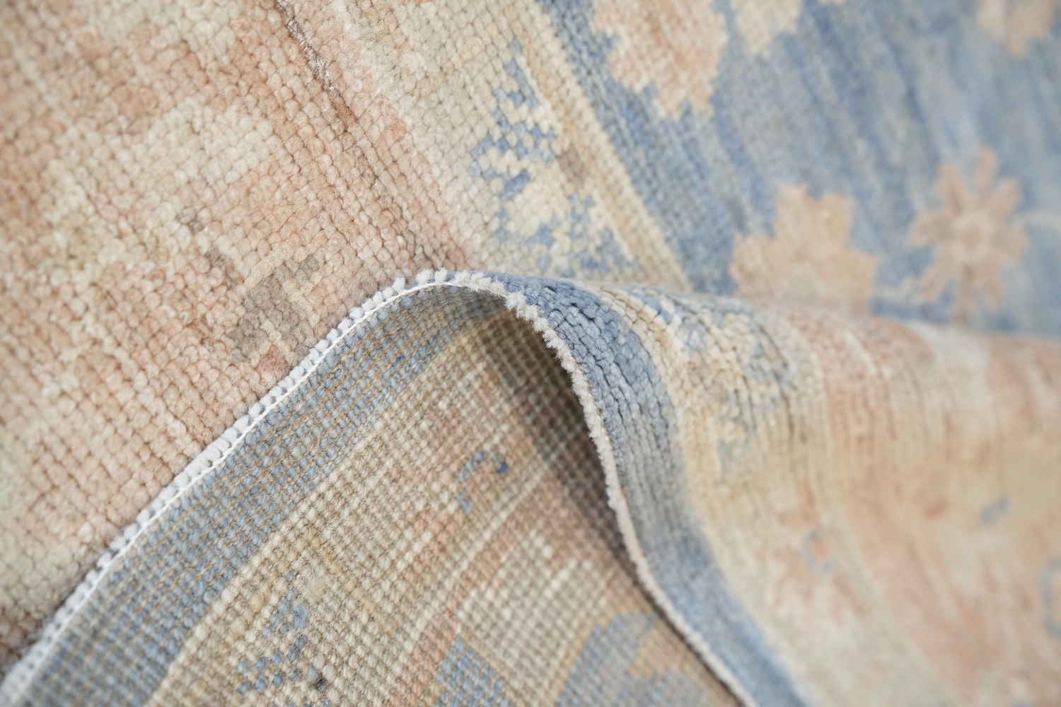 Hand-Knotted Blue Oushak Turkish Area Rug - 9x12 Vegetable Dye Wool Rug