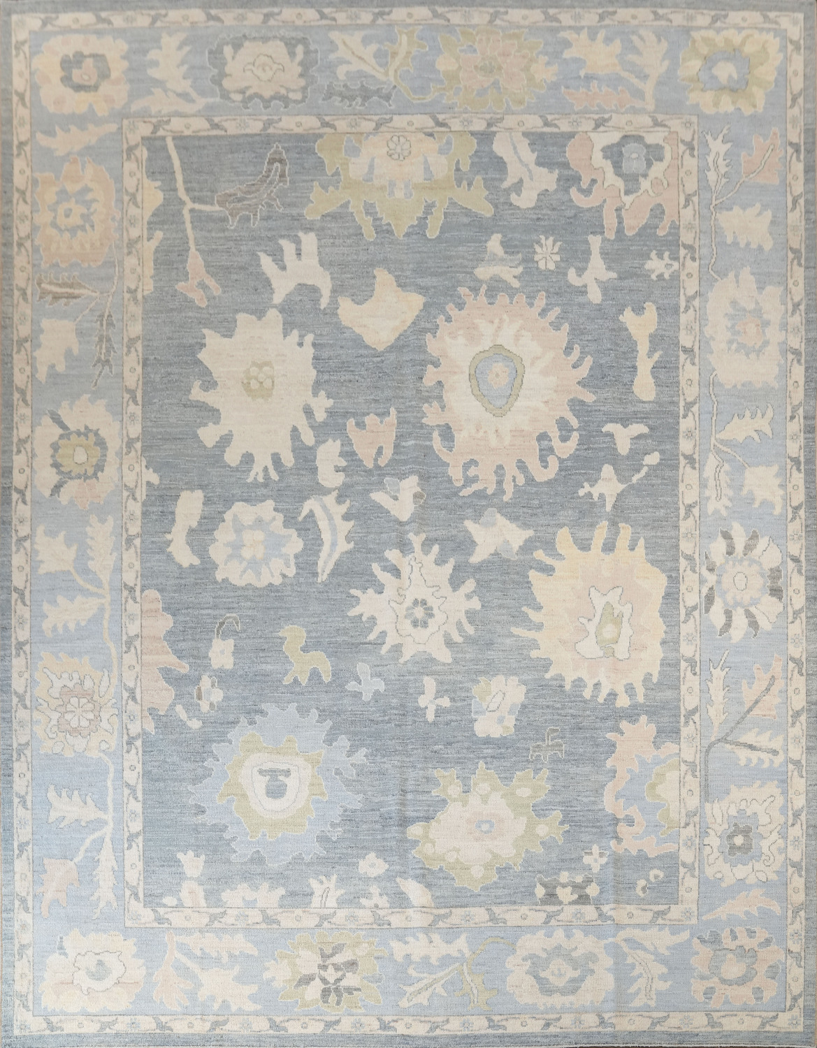 Luxurious hand-knotted Grey and Blue Oushak Turkish Rug 9x12 ft