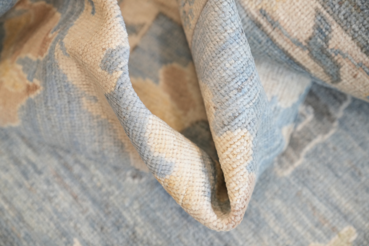 Luxurious hand-knotted Grey and Blue Oushak Turkish Rug 9x12 ft
