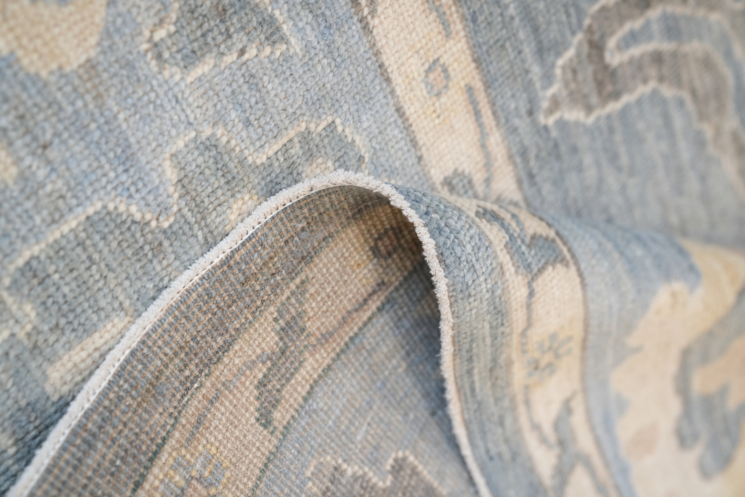 Luxurious hand-knotted Grey and Blue Oushak Turkish Rug 9x12 ft