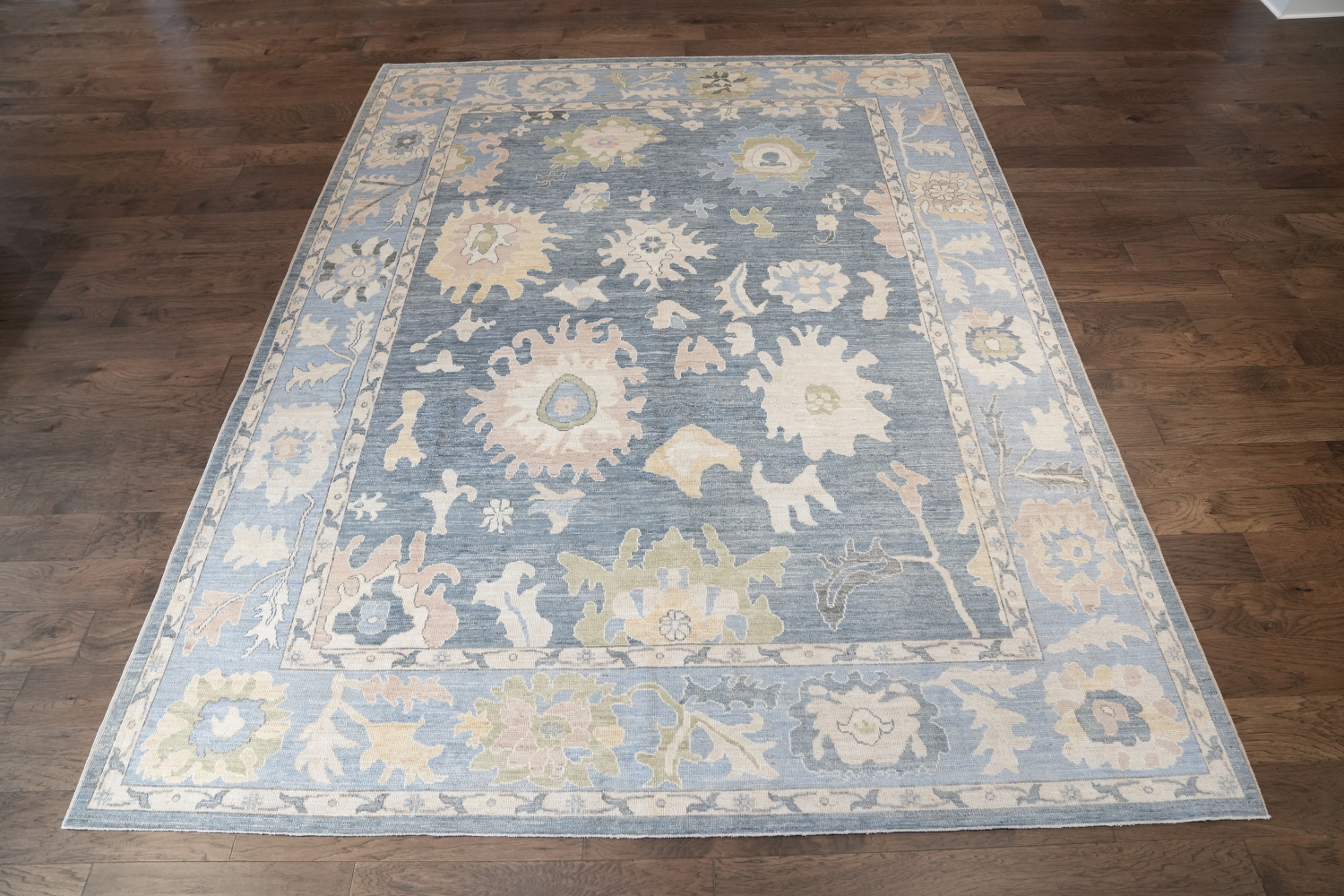 Luxurious hand-knotted Grey and Blue Oushak Turkish Rug 9x12 ft