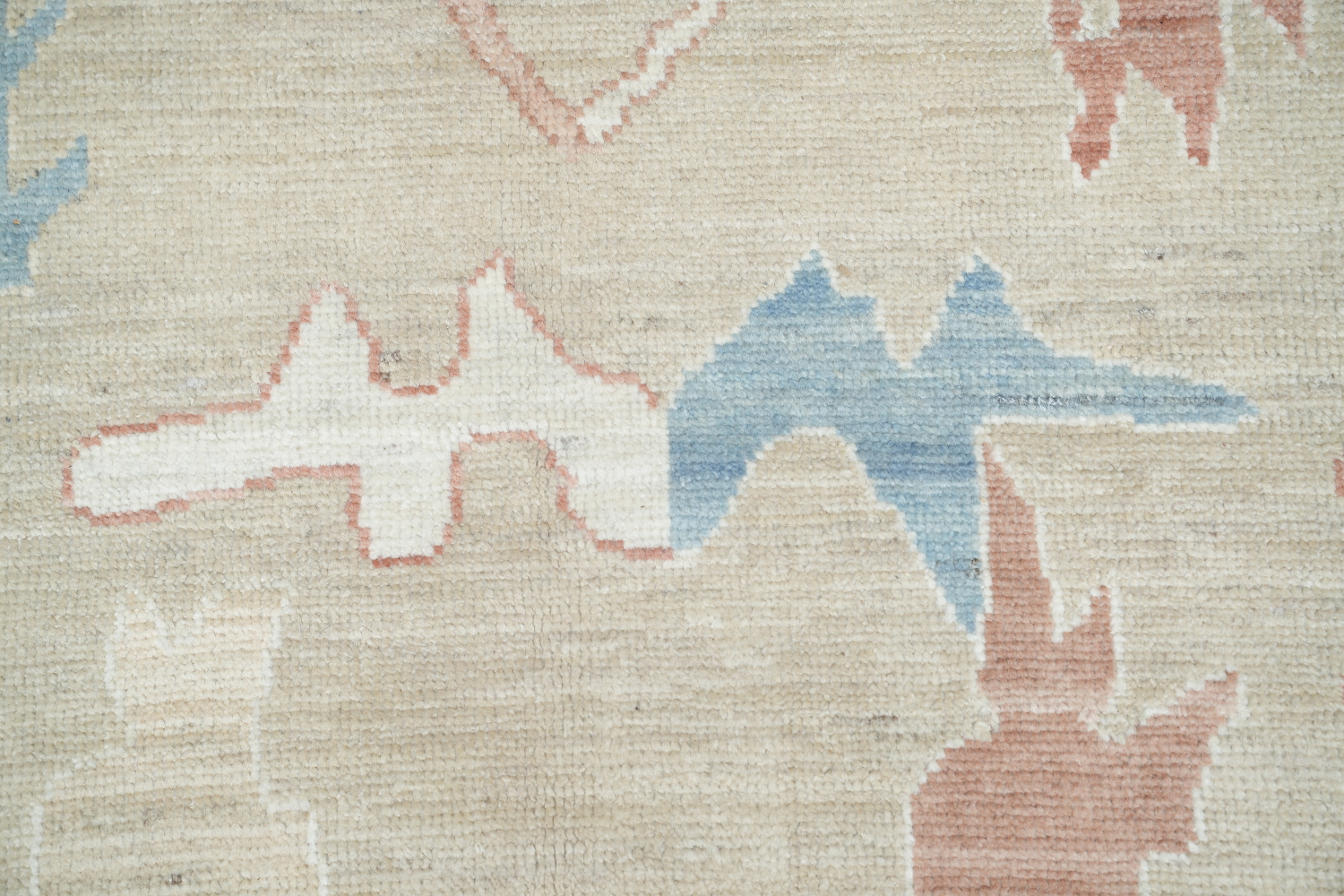 Elegant Beige and Pastel Blue Oushak Turkish Living Room Rug 9x12