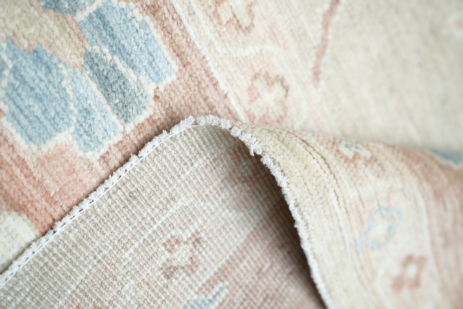 Elegant Beige and Pastel Blue Oushak Turkish Living Room Rug 9x12