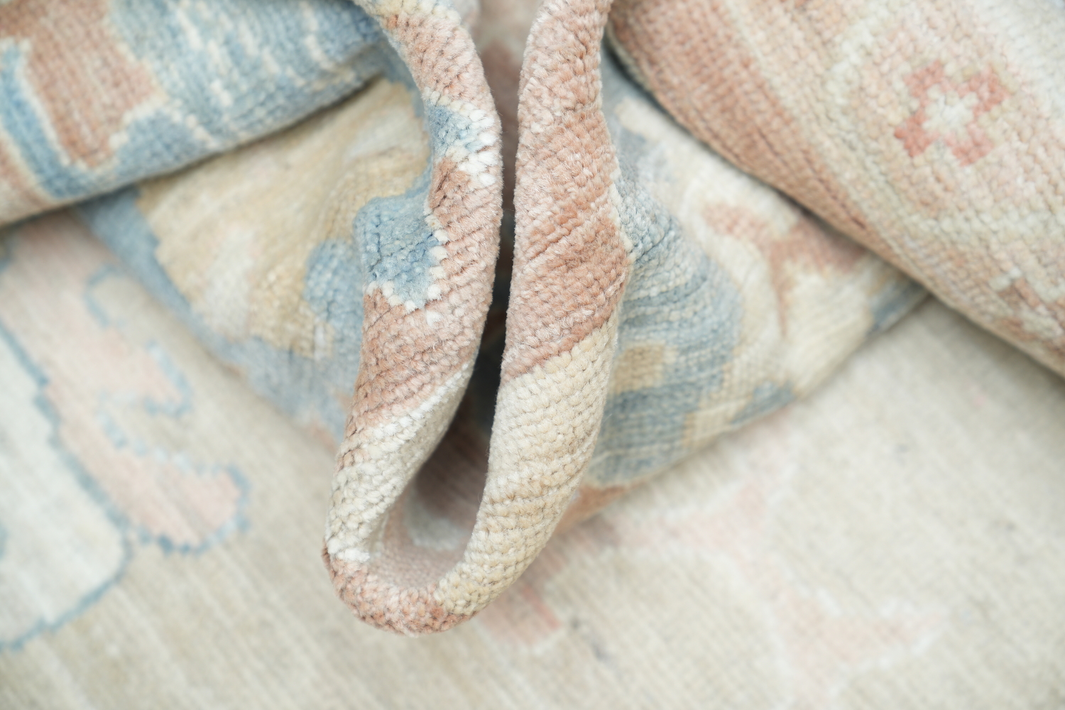 Elegant Beige and Pastel Blue Oushak Turkish Living Room Rug 9x12