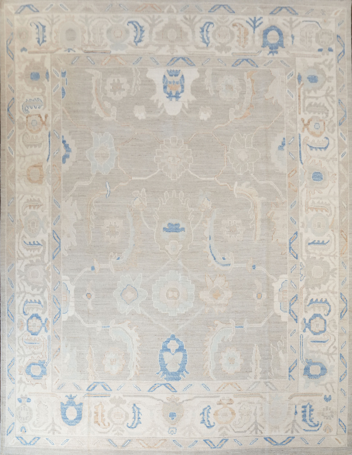 Elegant Blue and Grey Oushak Turkish Rug 9x12 ft
