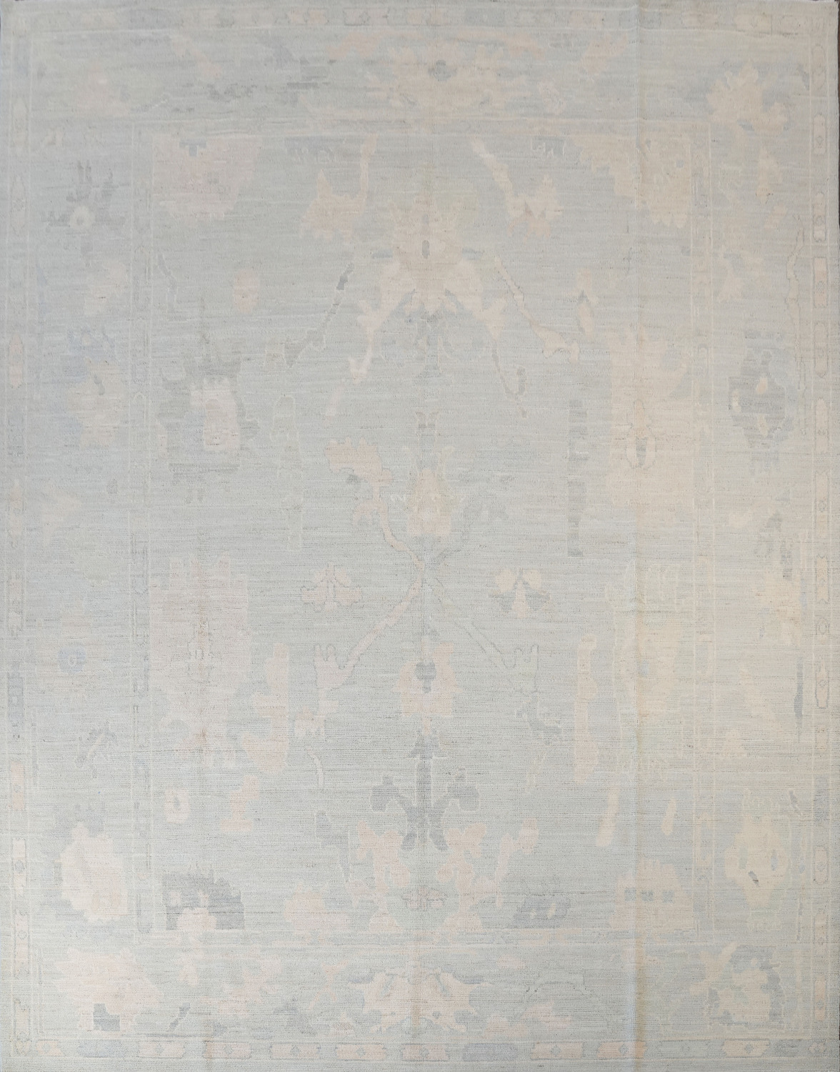 Muted Blue Vegetable Dye Oushak Turkish Area Rug 9x12