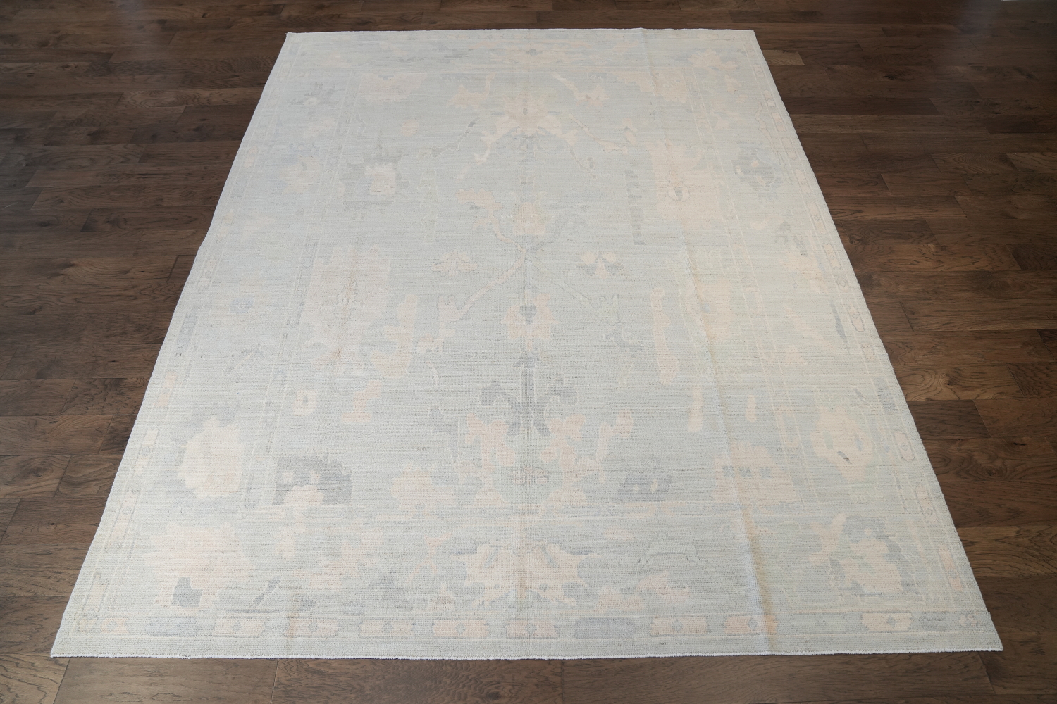 Muted Blue Vegetable Dye Oushak Turkish Area Rug 9x12