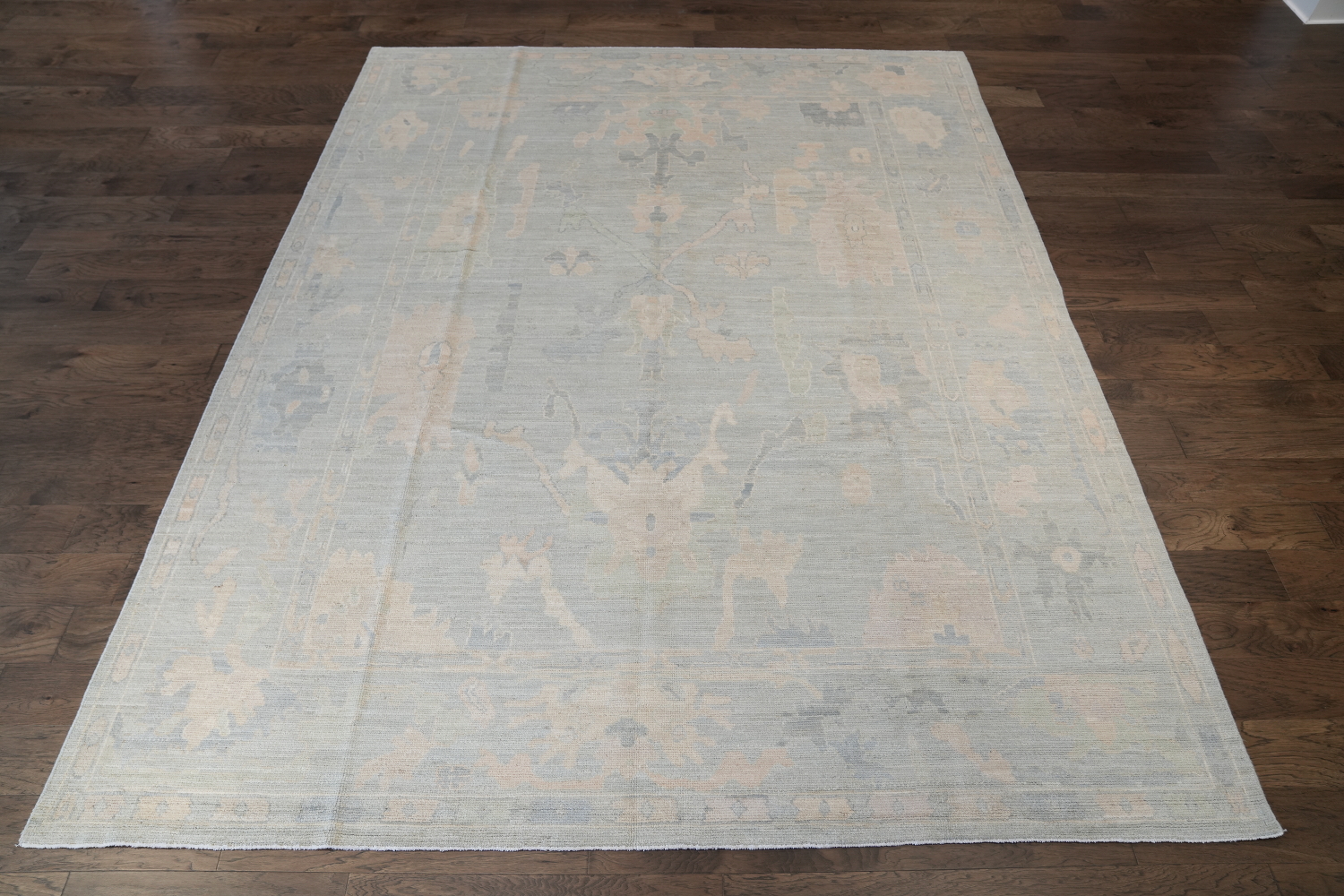 Muted Blue Vegetable Dye Oushak Turkish Area Rug 9x12