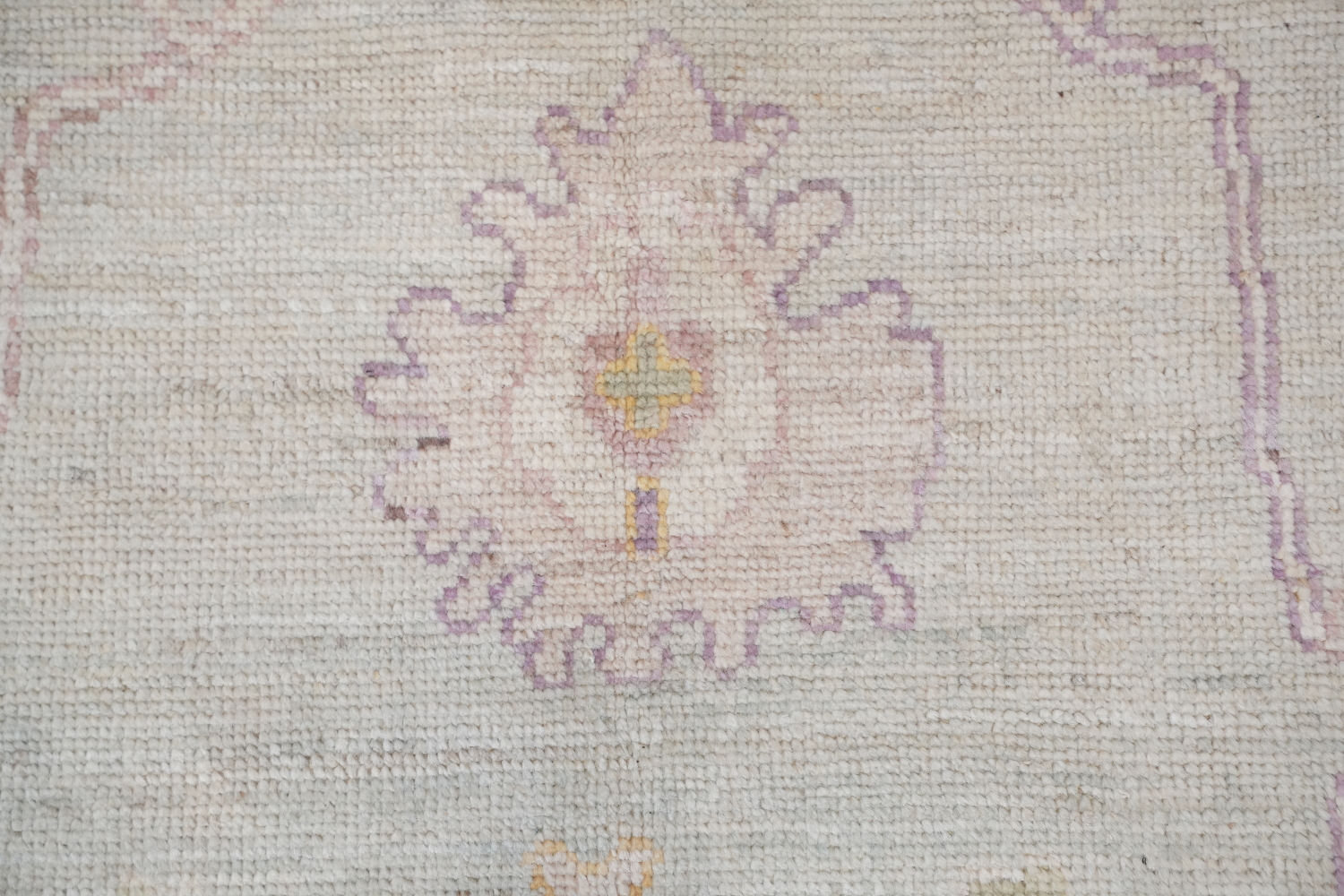 Ivory with Charcoal Border Oushak Turkish Area Rug 9x12
