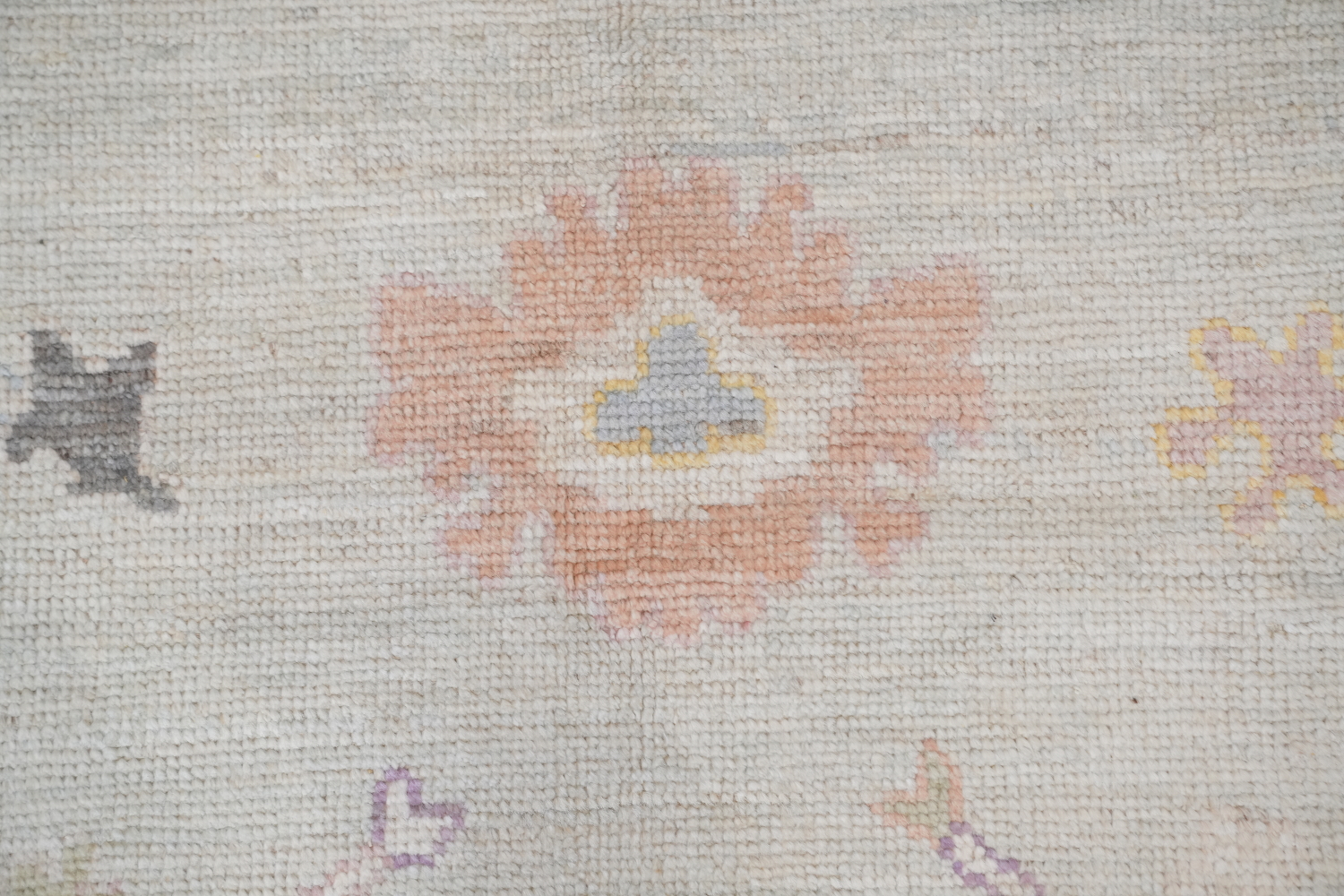 Ivory with Charcoal Border Oushak Turkish Area Rug 9x12