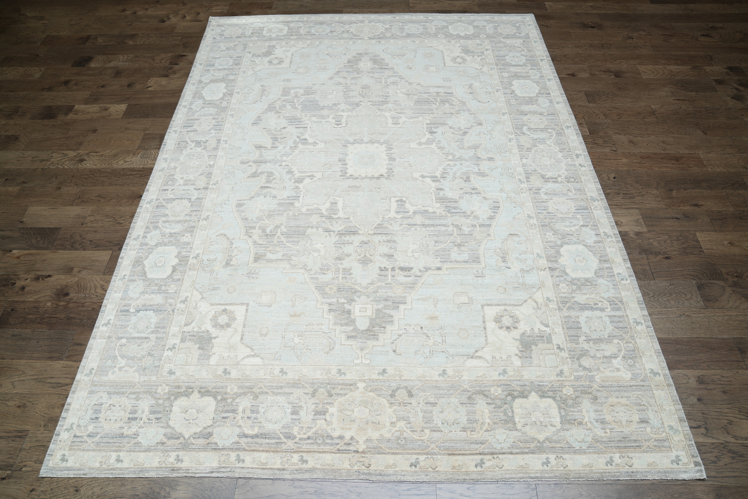 Vegetable Dye Muted Grey Oushak Turkish Area Rug 9x12