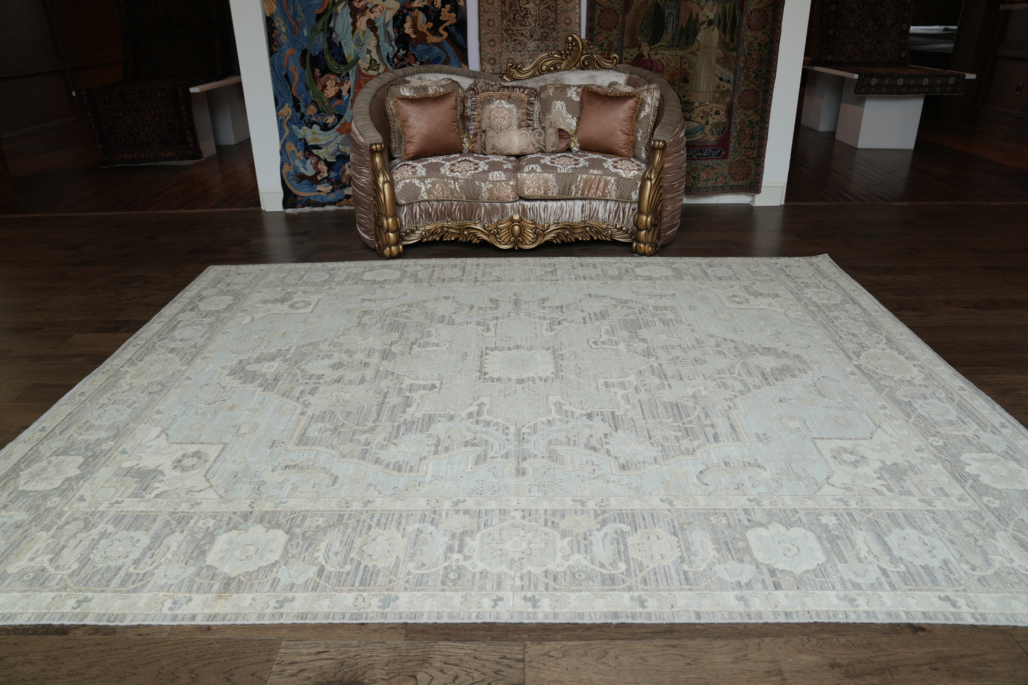 Vegetable Dye Muted Grey Oushak Turkish Area Rug 9x12