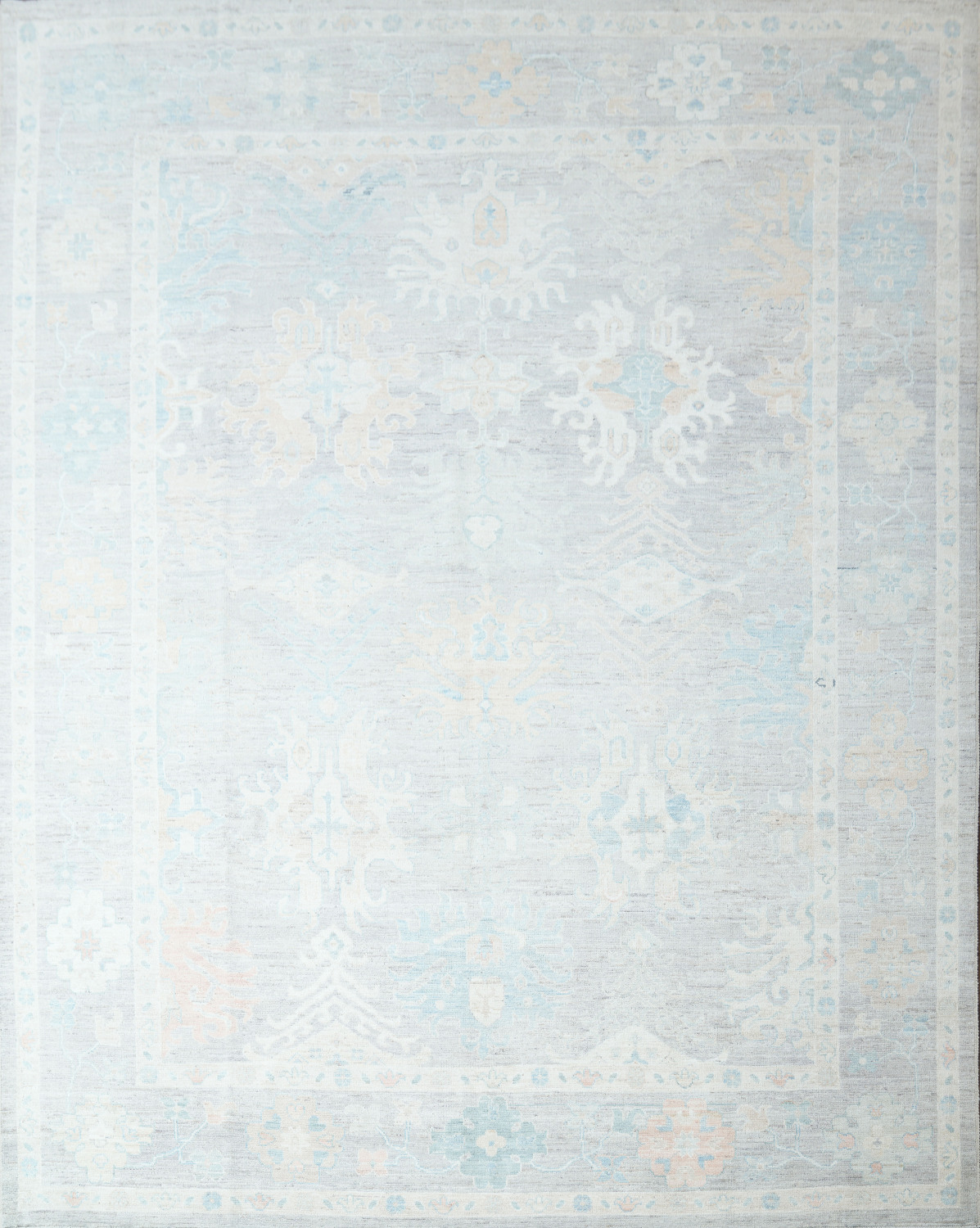 Vintage-Style Pale Neutral Grey Oushak Turkish Large Rug 9x12 ft