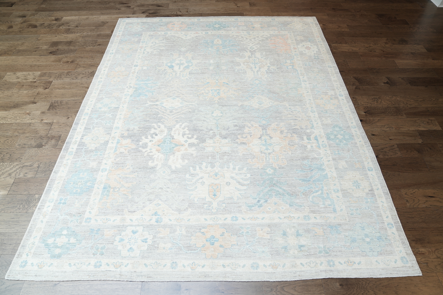 Vintage-Style Pale Neutral Grey Oushak Turkish Large Rug 9x12 ft