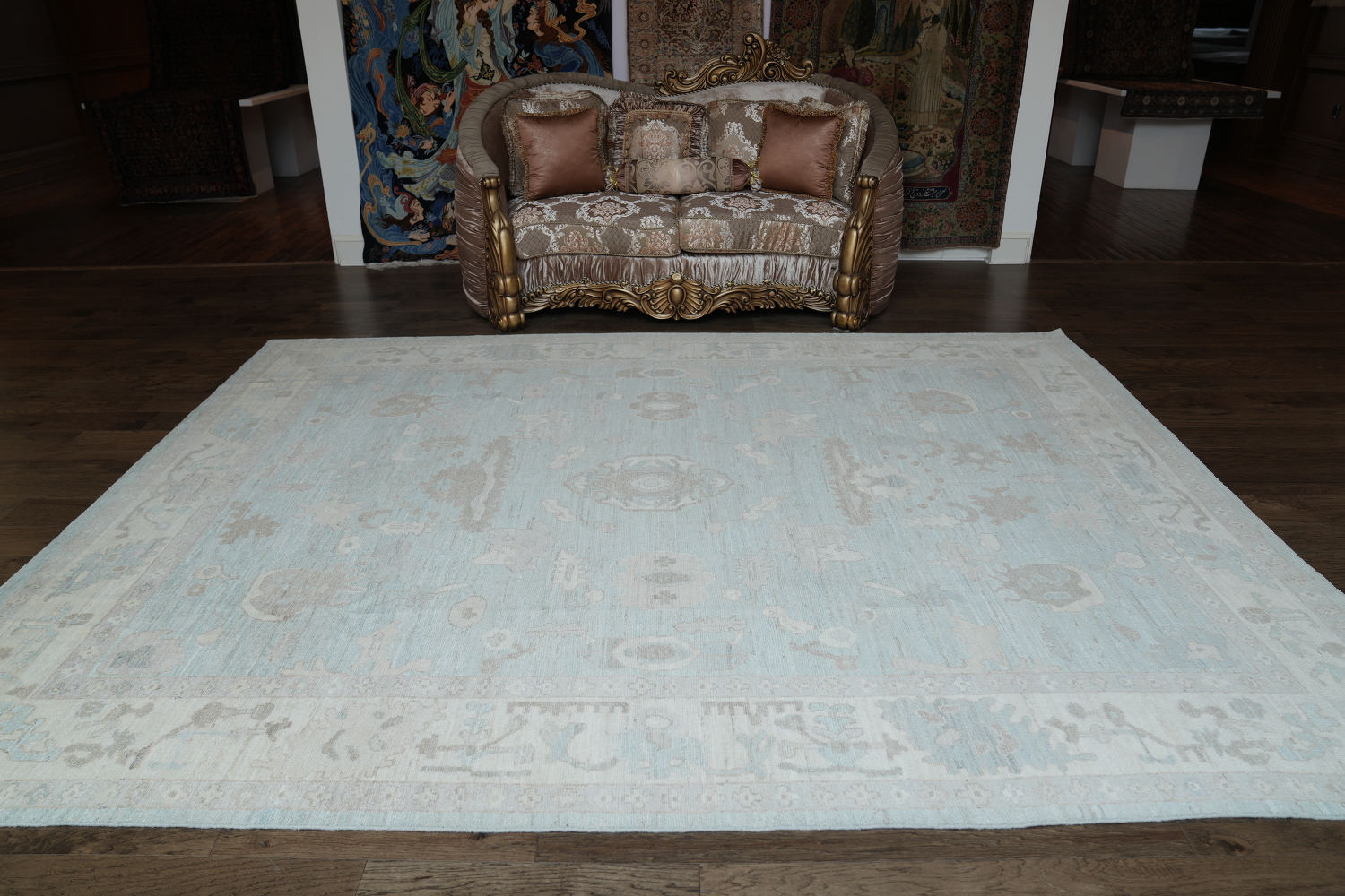 Vegetable Pale Blue Dye Oushak Turkish Area Rug 9x12