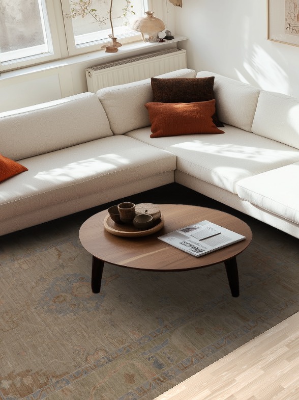 Earth Tone Wool Oushak Turkish Area Rug 7x10