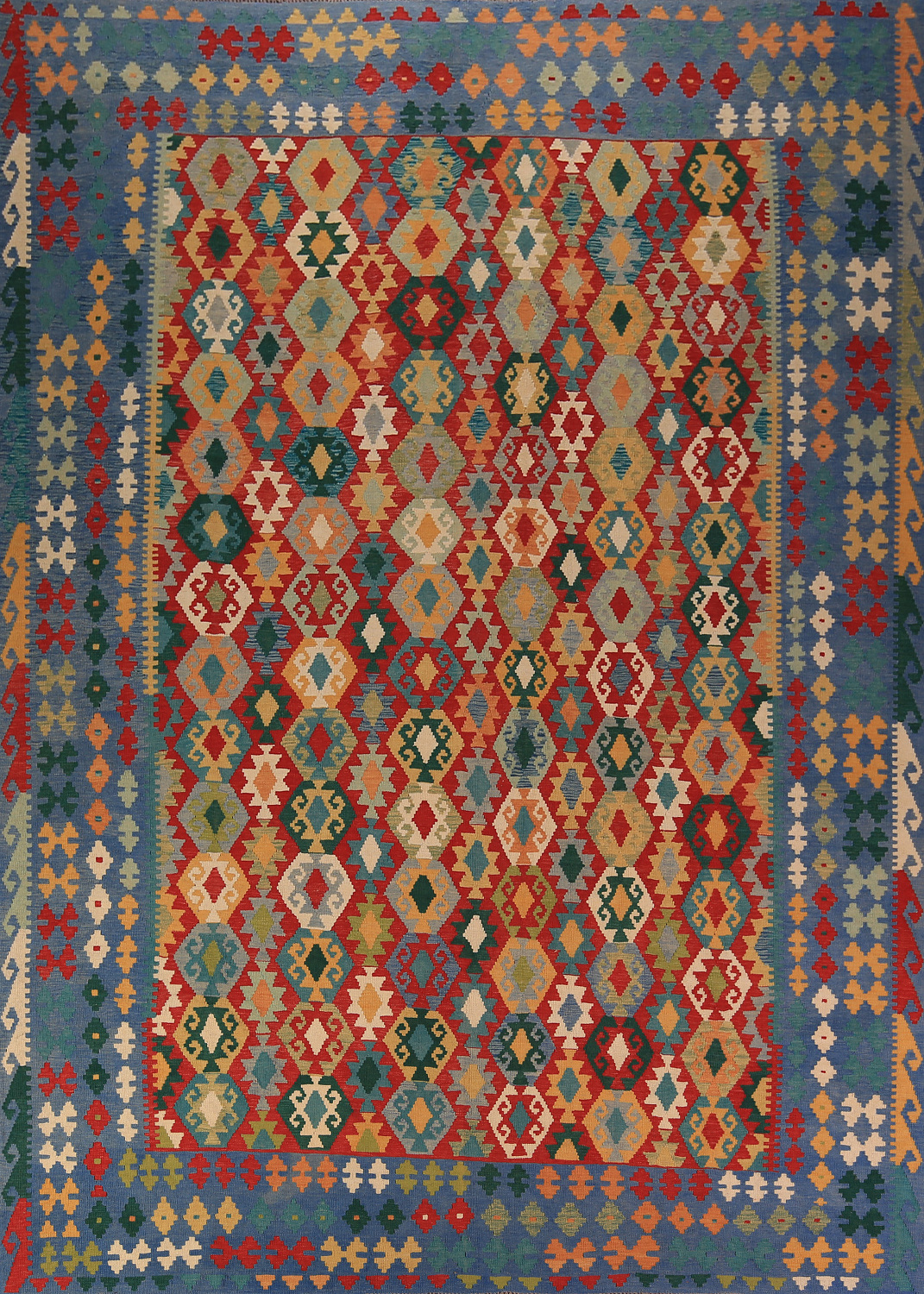 All-Over Geometric Kilim Oriental Large Rug 10x14