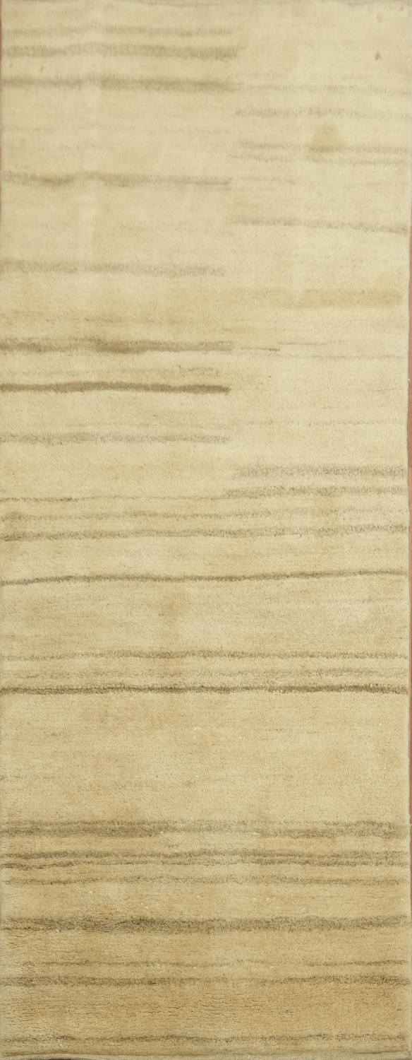 Graceful Neutral Tones Gabbeh Persian Runner for a Minimalist Room Decor 3x7 ft