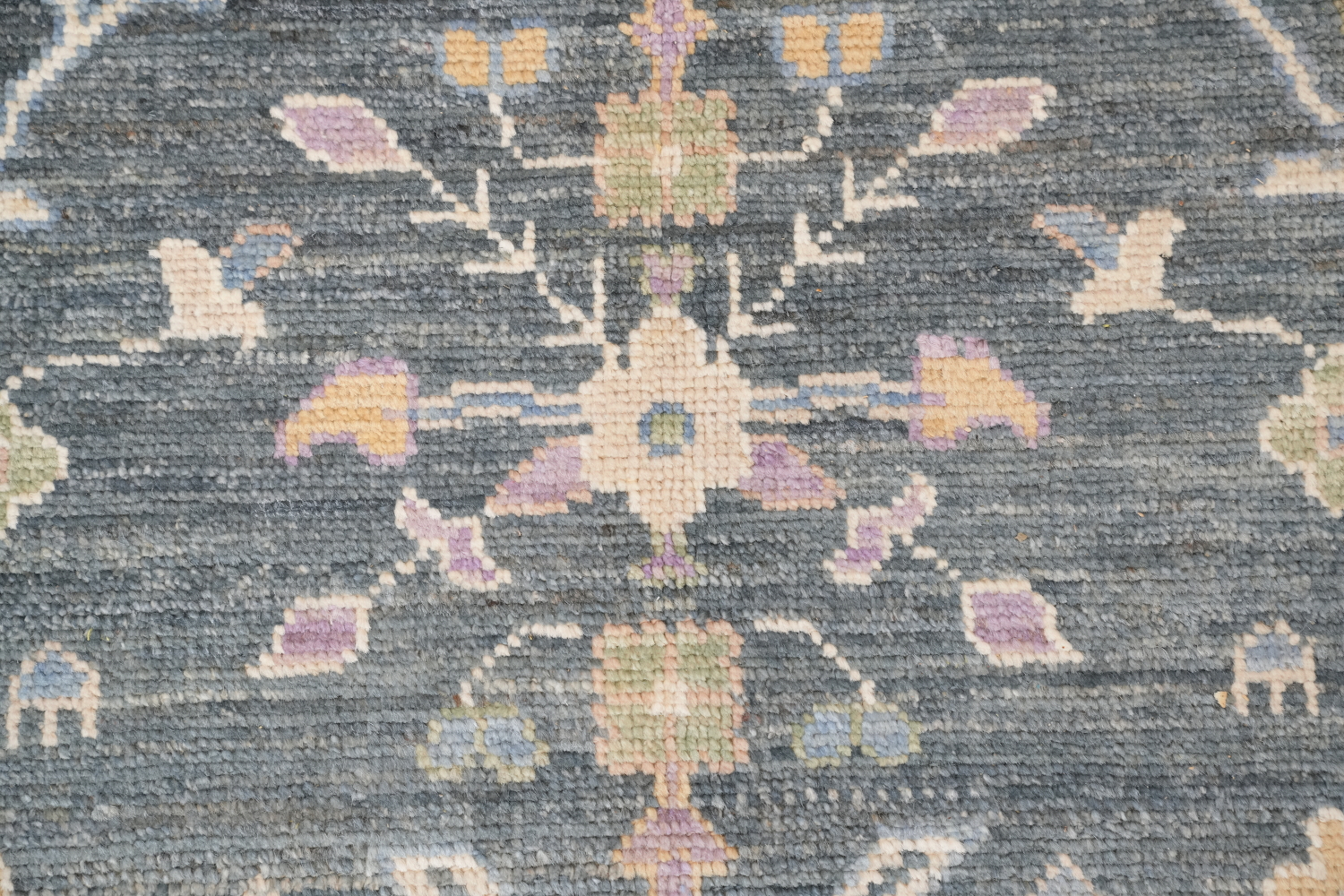 Vegetable Dye Dark Grey and  Lilac Oushak Turkish Area Rug 9x12