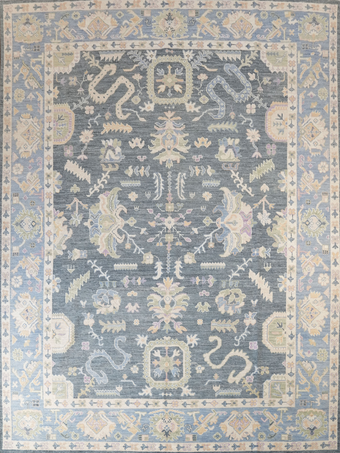 Vegetable Dye Dark Grey and  Lilac Oushak Turkish Area Rug 9x12